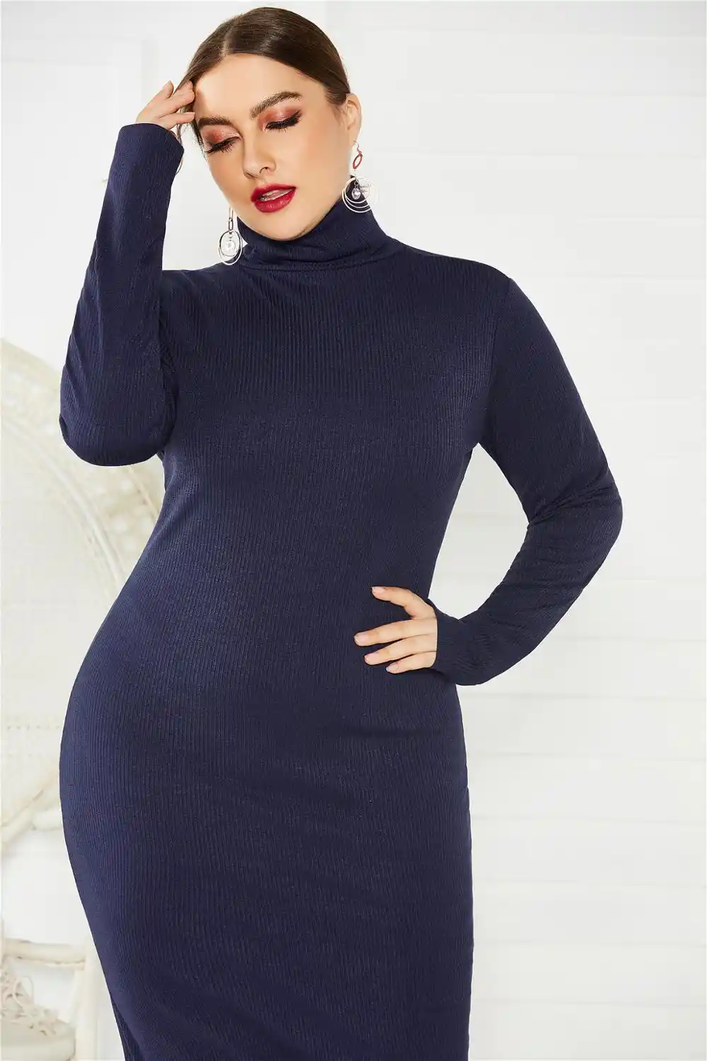 dark blue sweater dress