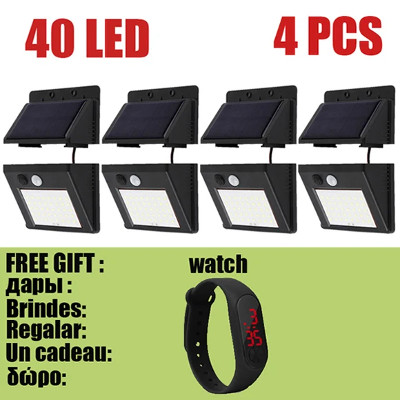 40LED Split 4pcs 40 светодиодный светильник на солнечной батарее, 3 режима, датчик движения PIR, солнечный садовый светильник, водонепроницаемый, для улицы, энергосберегающий, уличный, для двора, дорожка, Домашний Светильник - Испускаемый цвет: 40LED Split 4pcs
