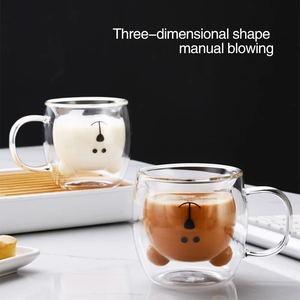 250ML Creative Cute Bear Coffee Mugs Double Glass Cup Animal Double-layer Milk Juice Tea Mug Valentine's Day Christmas Gift | Дом и сад