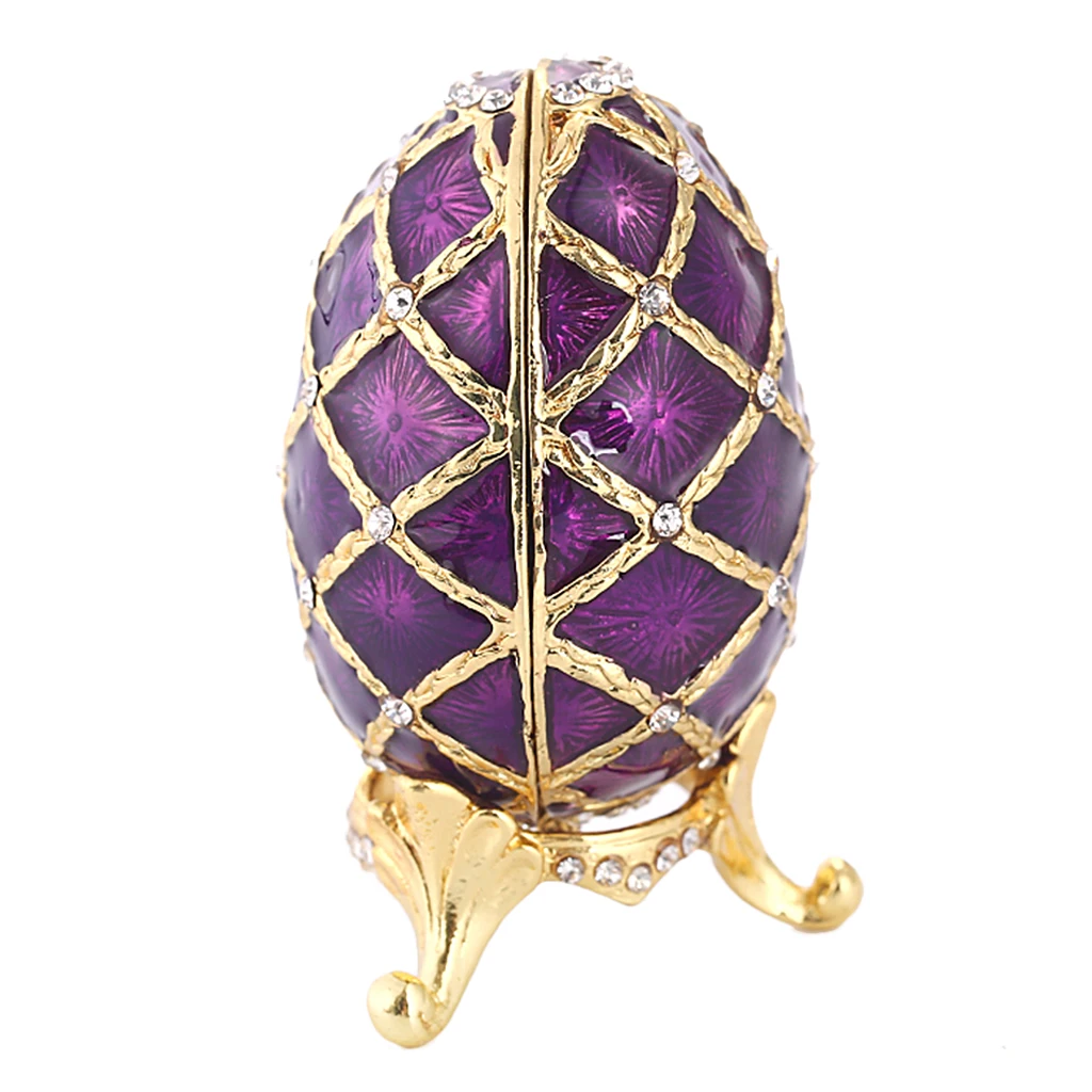 Purple Faberge Russia Egg Figurine Jewelry Trinket Box Souvenir Easter Craft 7 x 4.7cm