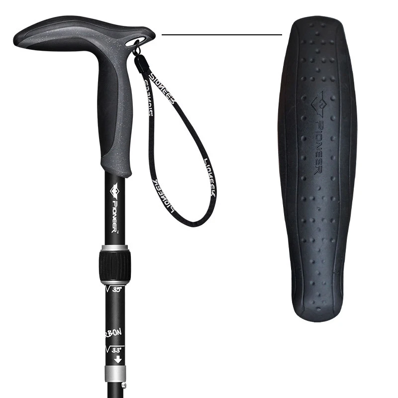 Pioneer 1 Pcs Carbon Fiber T Handle Walking Sticks Outdoor 5 Sections Matte Ultralight Trekking Pole Hiking Cane For Camping 3