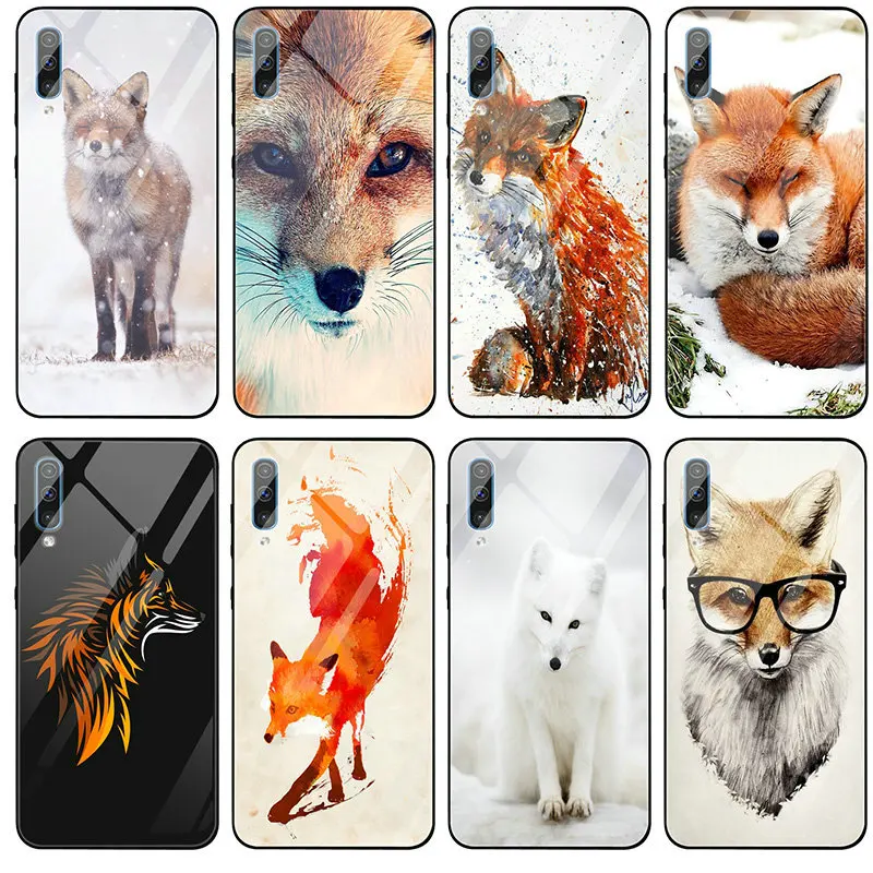 Tempered Glass Phone Cases for Samsung Galaxy A6 A8 A9 A10 A20 A30 A40 A50 A70 A80 A90 S8 S9 S10 Plus Lovely Cute Snow Fox | Мобильные
