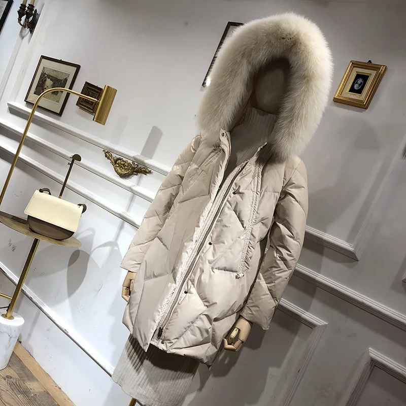 White-White Fur AYUNSUE/зимнее пальто, женское пуховое пальто, большой меховой воротник, белый пуховик, Корейская куртка-пуховик, Куртка парка Mujer 9353-3YY1505 - Цвет: White-White Fur