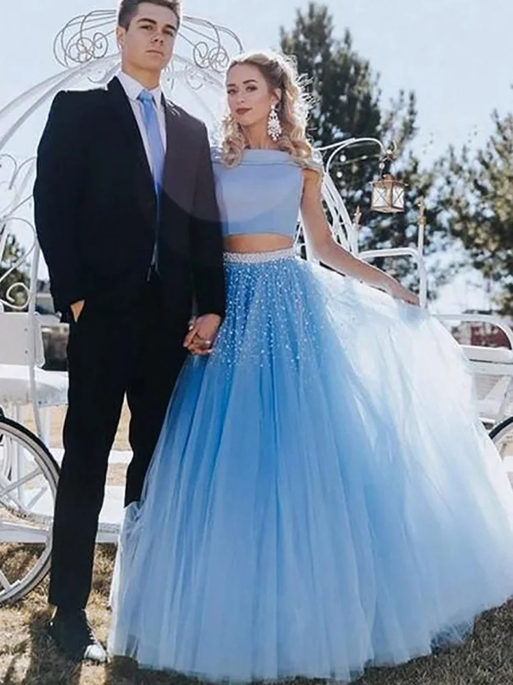 sky blue Свадебные платья Lorie из 2 предметов Vestido de novia A Line пышные тюлевые Свадебные платья длиной до пола - Цвет: sky blue