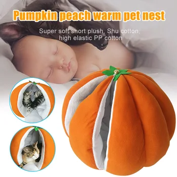 

Halloween Pet Bed Pumkin Peach Soft Plush Warming Supplies for Dog Puppy Winter can CSV