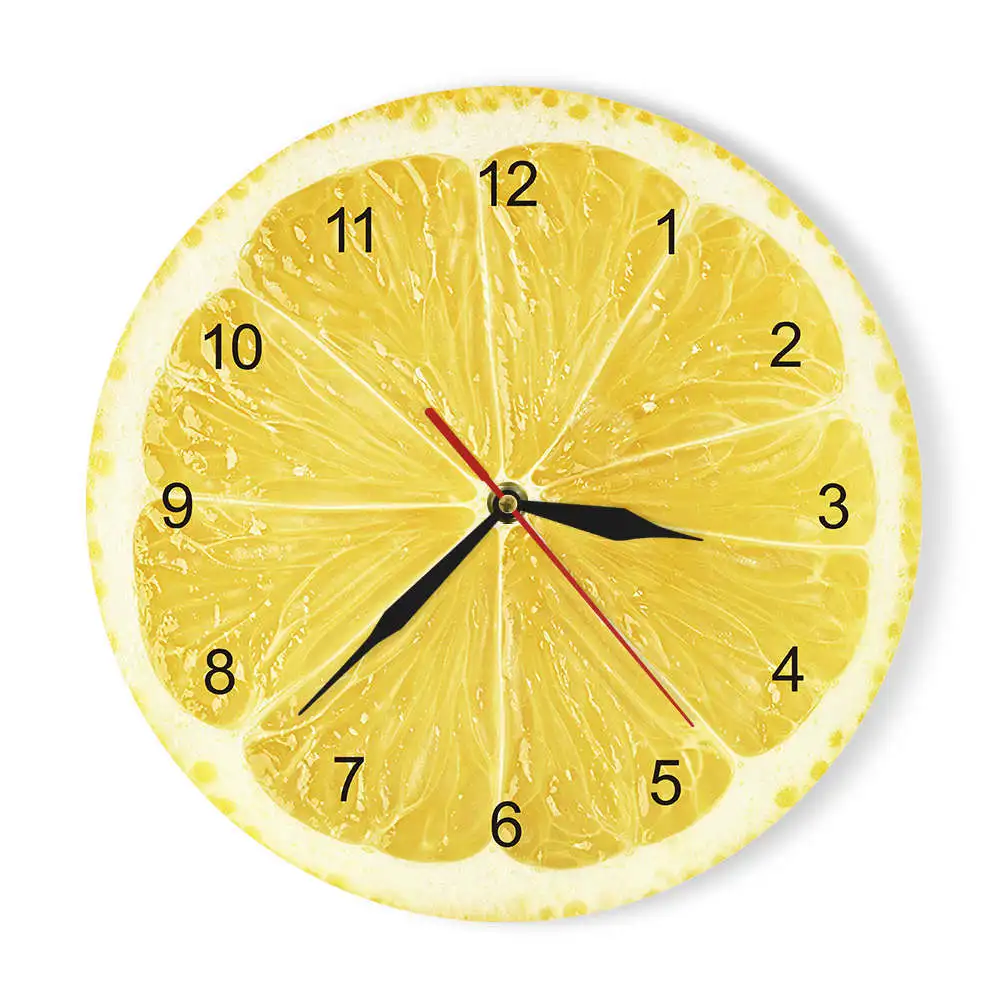 Желтый лимон настенные часы в виде фруктового дерева извести современные кухонные часы домашние декоративные часы гостиная часы тропические фрукты настенные художественные часы - Цвет: Round yellow