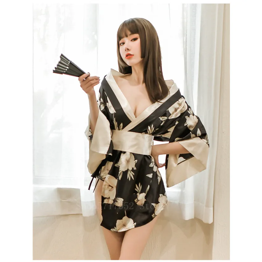 Kimono Dress Gril Japanese Style Bathrobe Woman Vintage Sakura Floral Print Yukata Haori Japan