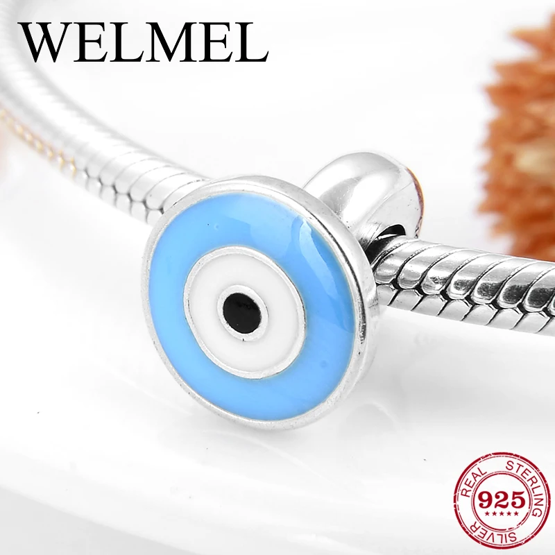 

High quality 925 Sterling Silver Cartoon eyes enamel Silicon spacer Beads fit Original Pandora Charms Bracelet Jewelry making