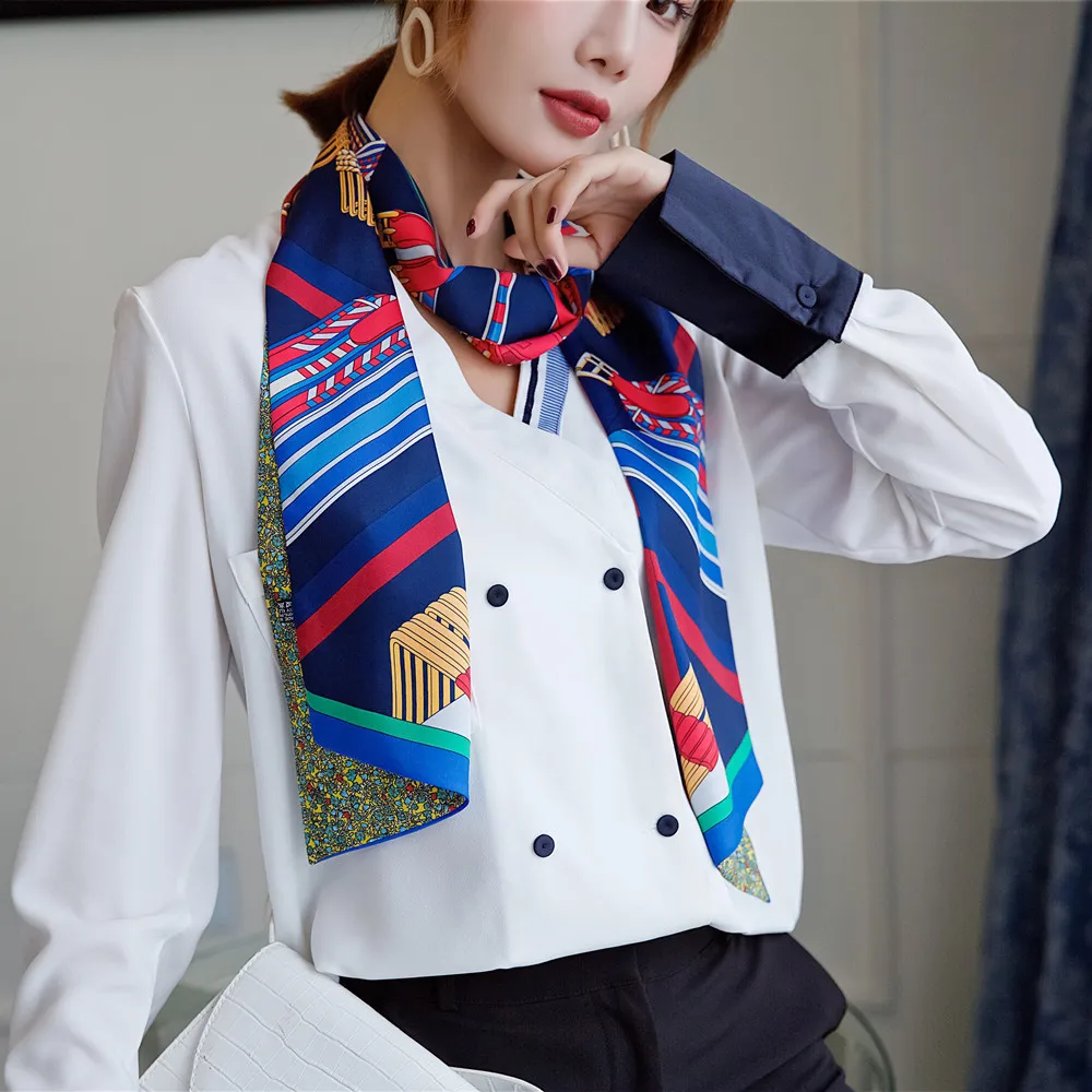 Brand New Design Double-deck Twill Belt Chain Women Scarf Neckerchief Silk Scarves For Ladies Head Scarf Handkerchief - Color: 1