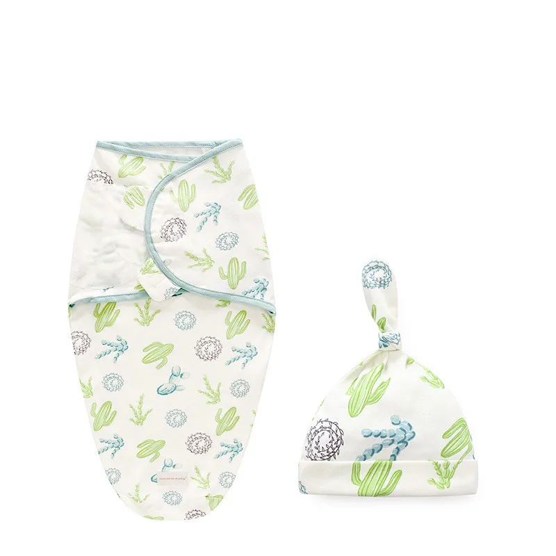 Cactus Newborn Swaddle Wrap Hat Cotton Baby Blanket Bedding Cartoon Cute Infant Sleeping Bag For 0-6 Months - Цвет: Cactus