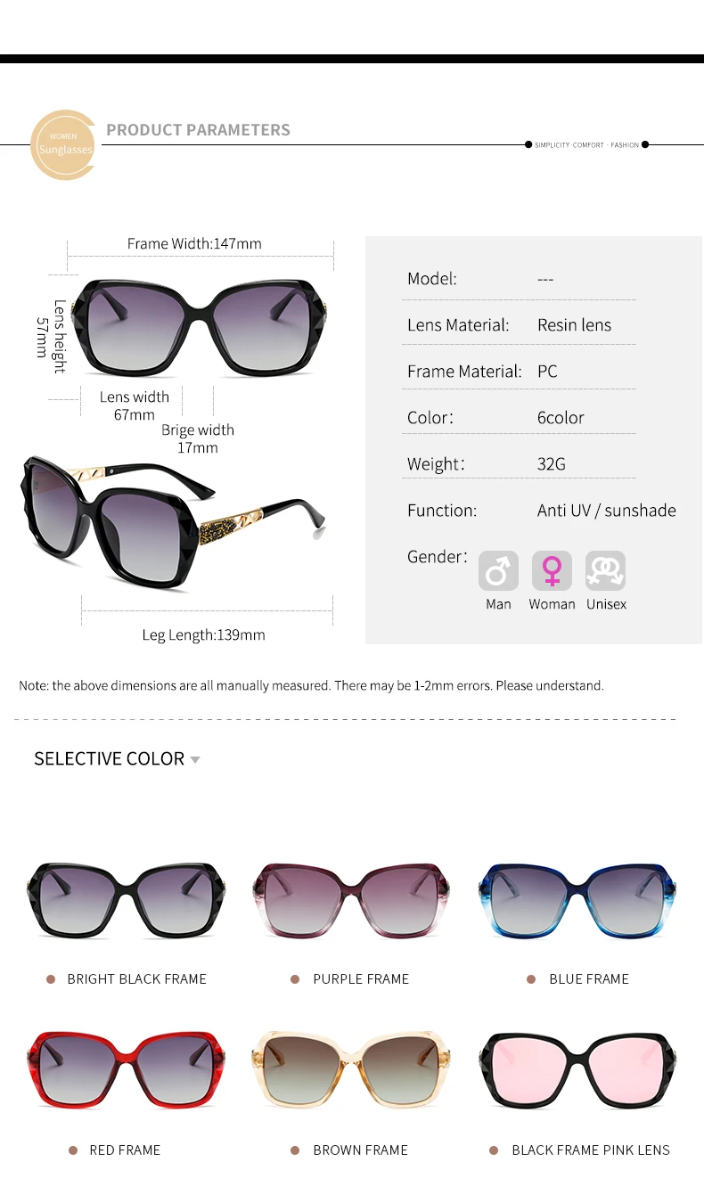 Классический Для женщин солнцезащитные очки поляризованные очки Oculos Feminino, брендовые дизайнерские солнцезащитные очки в стиле ретро с Чехол Коробка крупные сонечные очки UV400
