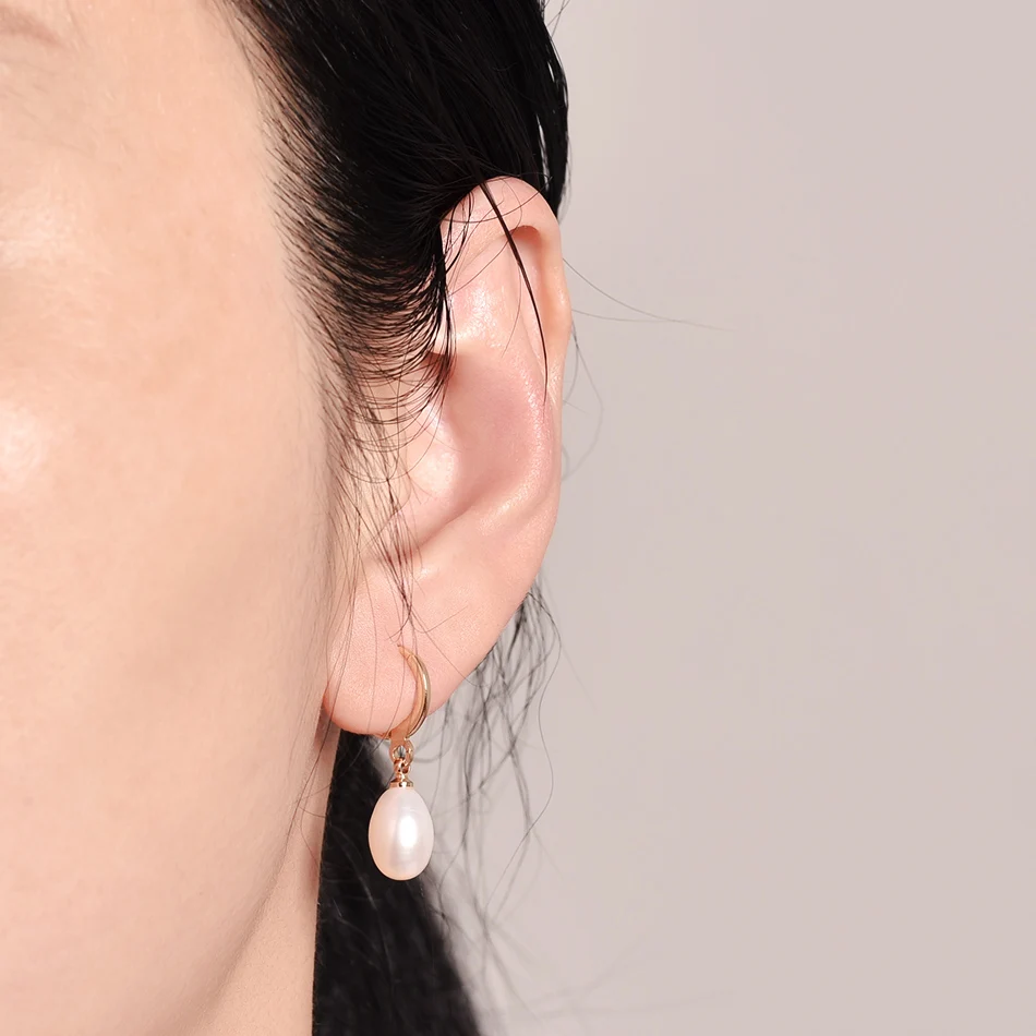 14K Gold Plated White Natural Ellipse Freshwater Pearl Drop Earrings for Women Party Gifts Fashion Accessories Jewelry