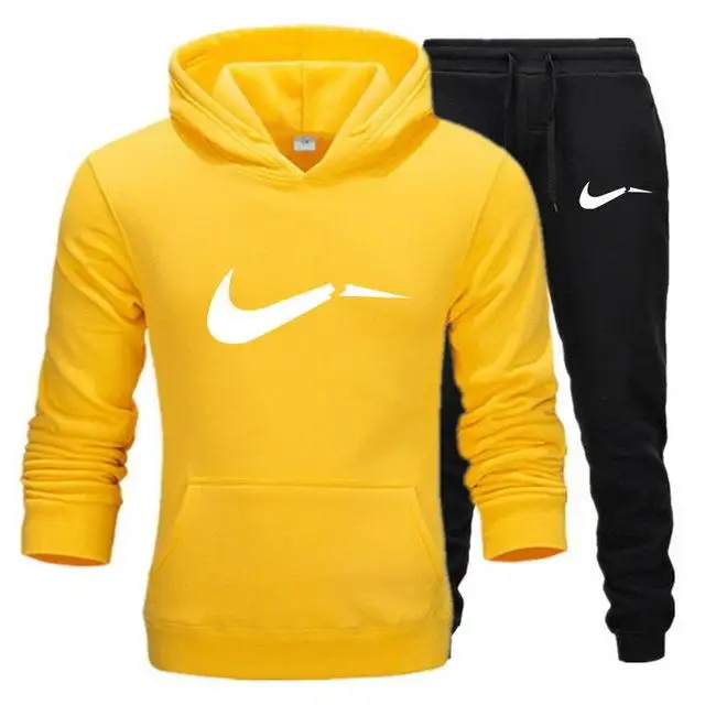 yellow and black-B Новинка, модные мужские толстовки с капюшоном, костюмы, брендовый спортивный костюм для мужчин/женщин, толстовки+ спортивные штаны, осенне-зимний флисовый пуловер с капюшоном - Цвет: yellow and black-B