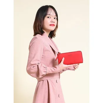 

Fashion ladies wallet long design one fold wallet ladies solid color simple zipper phone bag clutch womens wallets and purses