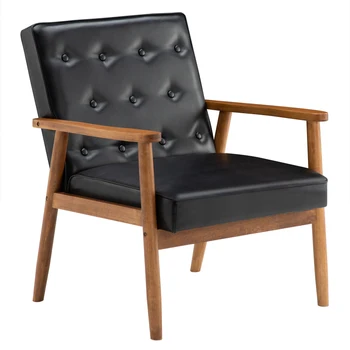 

(75 x 69 x 84)cm Retro Modern Wooden Single Chair,Black PU