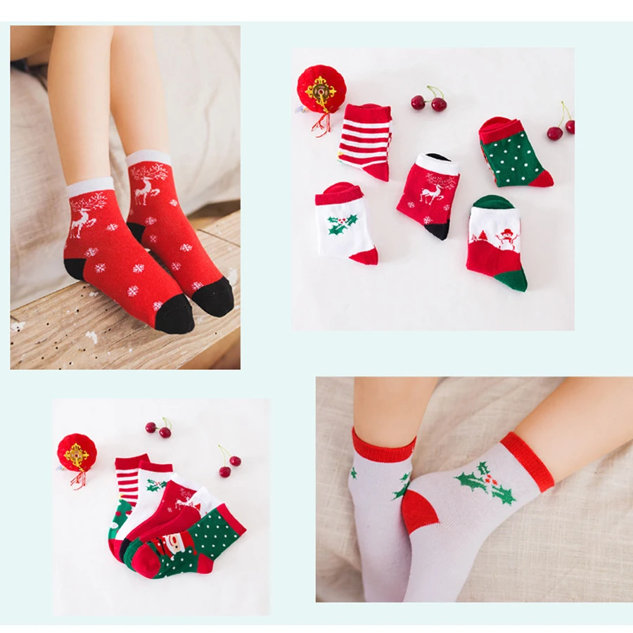 5 pairs Christmas Baby Socks Winter Girls Boys Cotton Sock Breathable Kids Christmas Socks Elk Santa Claus Snowman New Year