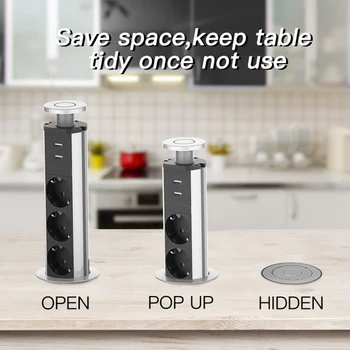 

Countertops Bedroom Kitchen With Desktop Socket Retractable 3 Plugs 2 USB Port Living Room Pulling Aluminum Alloy
