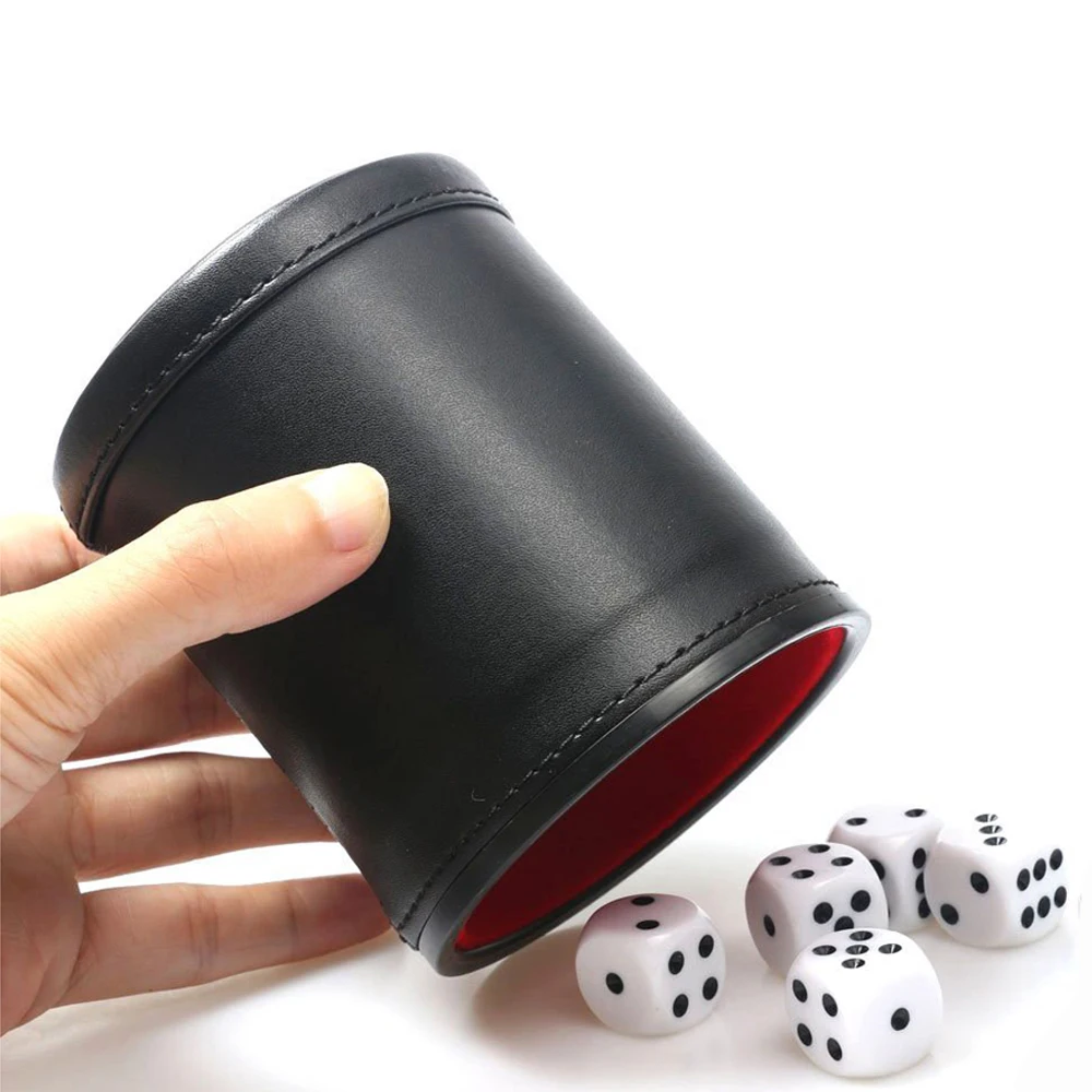 Black PU Leather Red Flannel Mute Dice Cup Bar Game Supplies With Dices