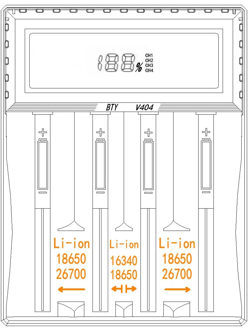 BTY-V404 4 лота смарт-зарядное устройство для Li-ion/IMR/INR/ICR/LiFePO4 10340 26500 26650 CR143 4,2 литиевая батарея зарядное устройство 18650
