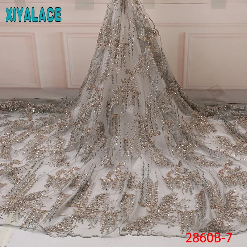 Африканская кружевная ткань высокое качество вышивка, кружево французская кружевная ткань с бусинки Блестки для свадебных платьев KS2860B-4