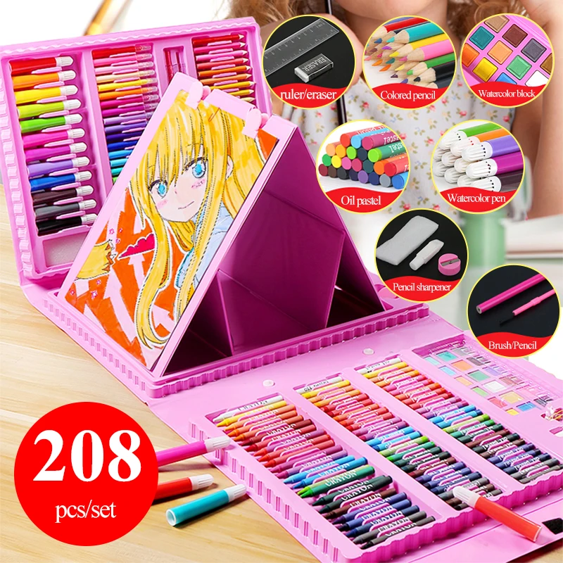 

Students Drawing Watercolor Pens & Oil Pastels & Colored Pencils Tool 208pcs/set Children's Art Painting Birthday Christmas Gift