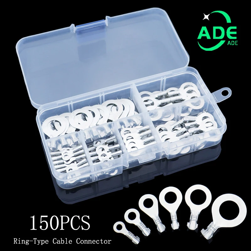 

150pcs Terminal Block DJ431 M3/M4/M5/M6/M8/M10 Silve O-type Lugs Cold-Pressed Wire Connector Copper Tab Wiring Nose