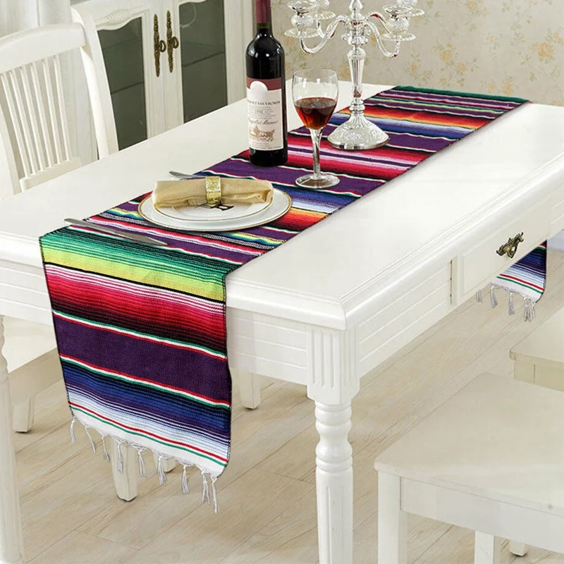 Мексиканская Serape настольная дорожка бахрома хлопок скатерть Fiesta вечерние украшения для ужина