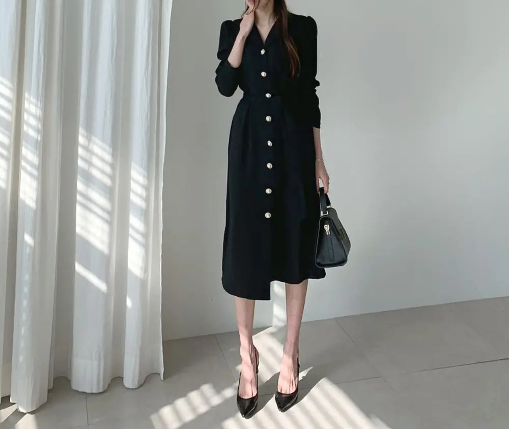 2019 женское Повседневное платье трапециевидной формы с поясом и пуговицами