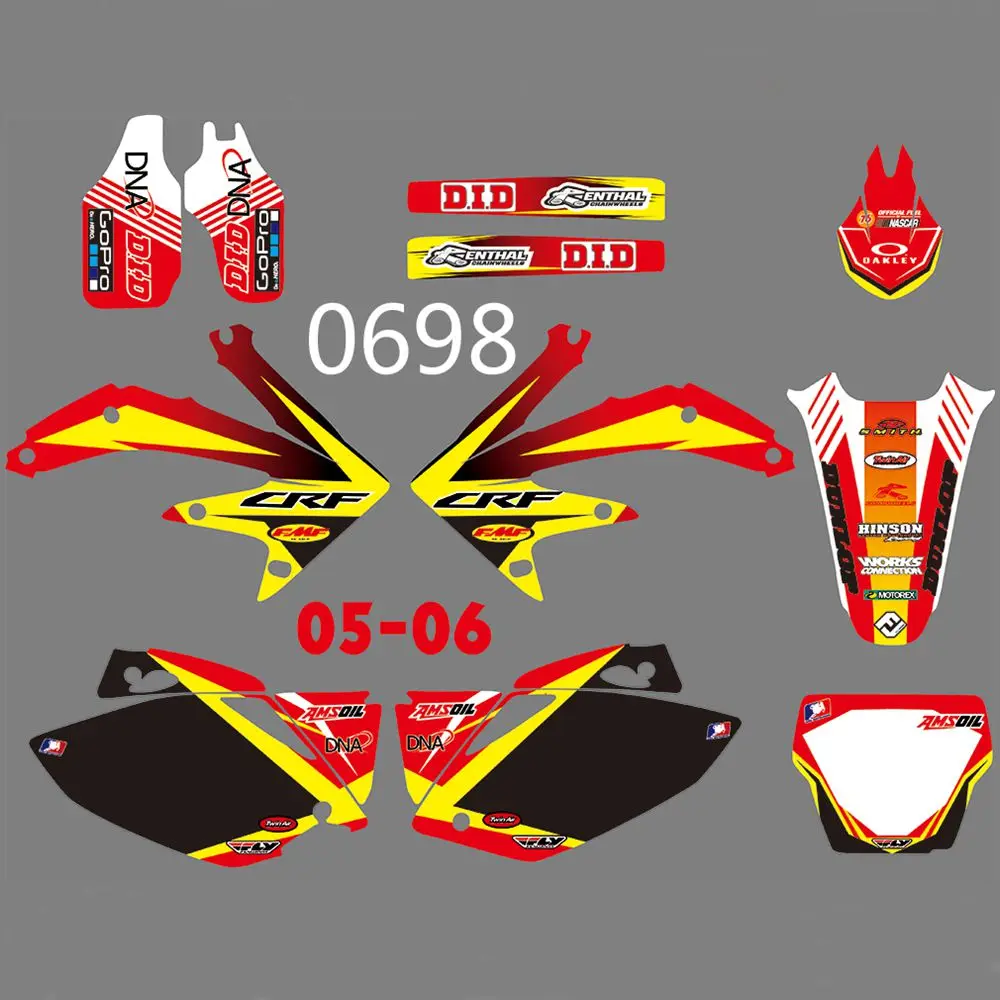 Для HONDA CRF450R CRF450 2005-2006 Новые полные графические наклейки на заказ имя номера глянцевые яркие наклейки водонепроницаемые