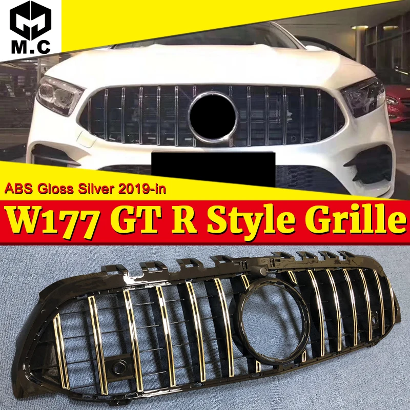 Для merceesmb A Class W177 GT R решетка гриль с камерой A180 A200 A250 A45 без знака ABS серебристый вид передняя решетка-in