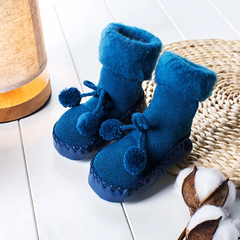 Зимние носки для малышей носки для мальчиков и девочек Chaussette Enfant, хлопковые детские гетры, детские носки-тапочки нескользящие носки для малышей - Цвет: navy