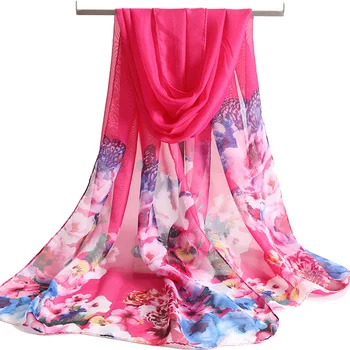 

Women's scarf 2020 Spring and Autumn Winter new butterfly tulle soft long silk scarf printed wrapped shawl neck scarf chiffon