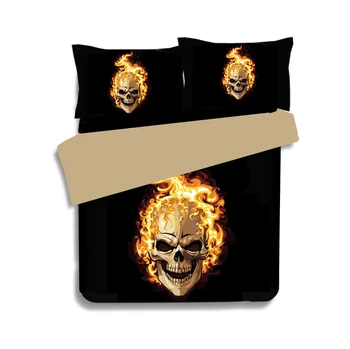 

LOVINSUNSHINE Flame Skull 3D Printing Bedding Set Duvet Cover US Queen Size 2/3pcs