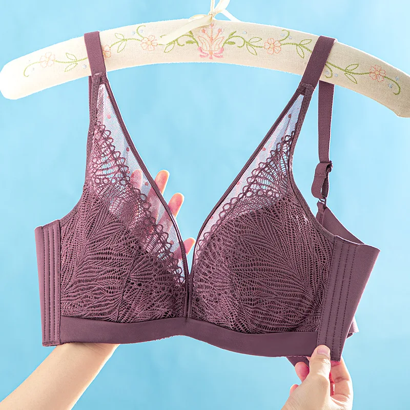 

Comfortable and ultra thin underwear women's light and breathable soft steel ring bra full cup gathered upper bra