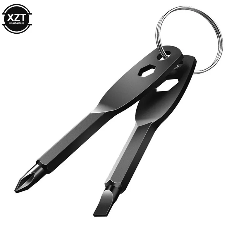 1 סט נירוסטה מיני EDC תכליתי מברג מפתח צורת מחוררת/צלב מברגים Keychain כיס תיקון כלי