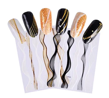 

3D Nail Art Sticker Laser Gold Metal Stripe Wave Line Tape Self-Adhesive Transfer Foils DIY Decal Decoration / 1000pcs