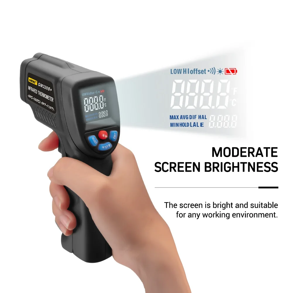 Thermometer GM550B+/GM320B+ Infrared Digital Thermometer 320 550 VA Color LCD Screen Adjustable Emissivity Auto Off