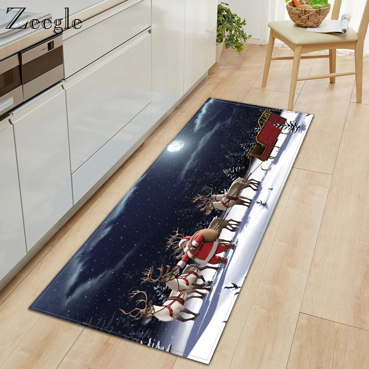 Zeegle Modern Kitchen Carpet Flannel Anti-slip Bath Rug Printed Christmas Floor Mat Dustproof Water Absorbent Welcome Doormat