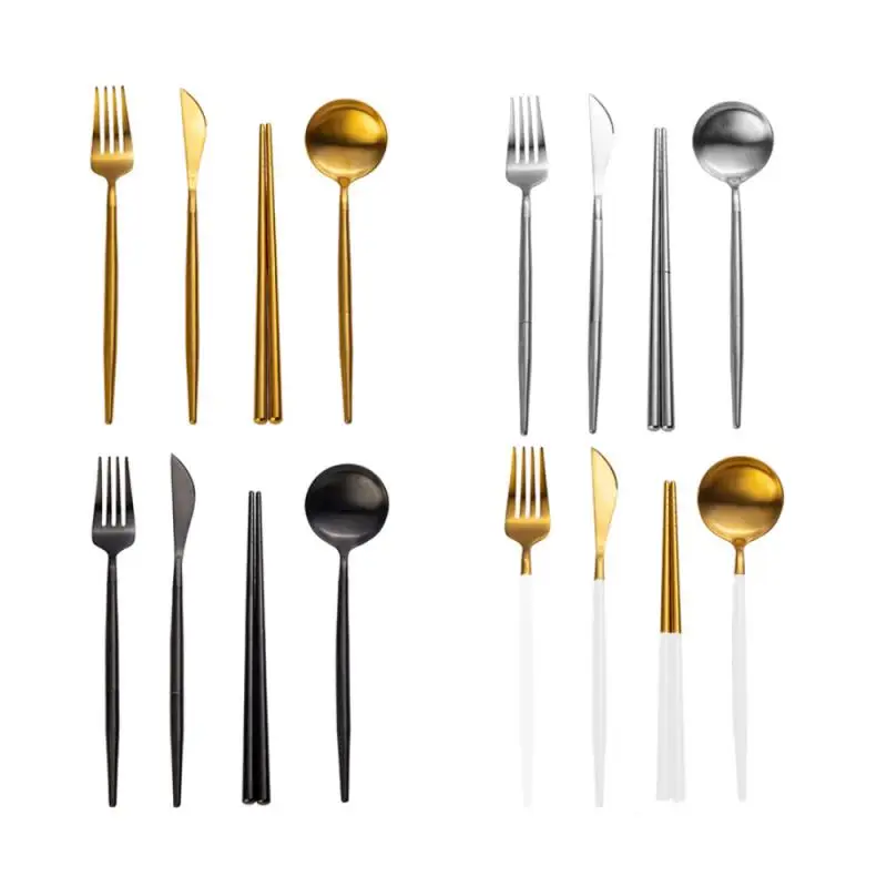 

Luxury Golden Cutlery Tableware 4Pcs Stainless Steel Dinner Set Gold Western Dinnerware Kitchen Fork Spoons Knives Set Dropship