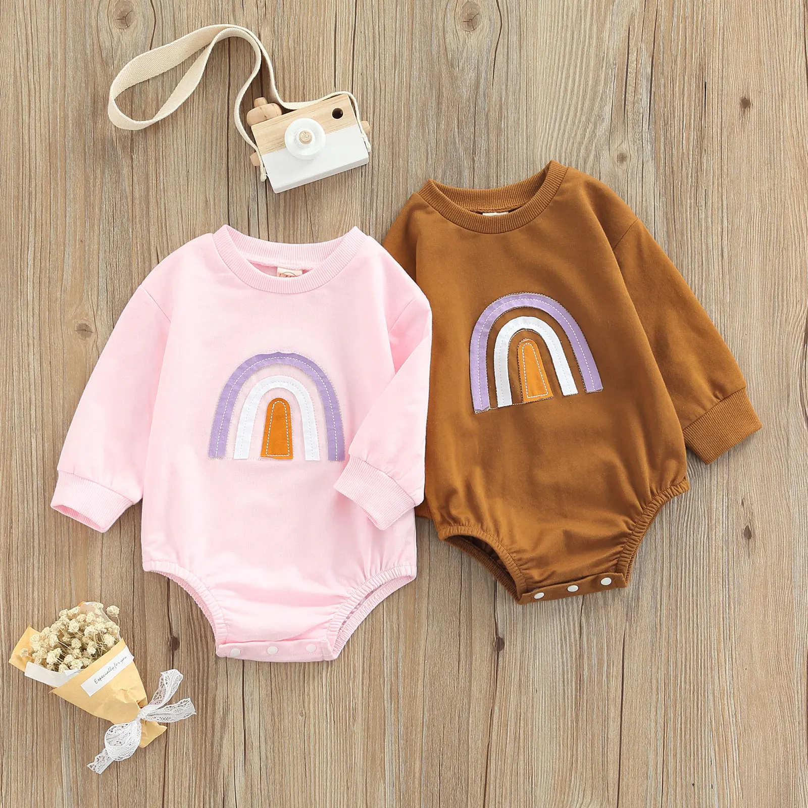 Ma&baby 018m Newborn Infant Baby Girls Boys Rainbow Rompers Long