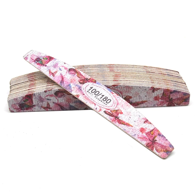 10 Pcs Printed Flower Wood Nail Files 100/120/150/180/240 Wooden Sanding Buffer Block Gel Polishing Nails Files Accessories Tool moon 100-180
