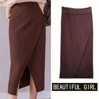 

Knitting Skirt Women Half-body Skirt Girls Long Wool Skirt Package Hip A Step Skirt High Waist Longuette Autumn Skirts
