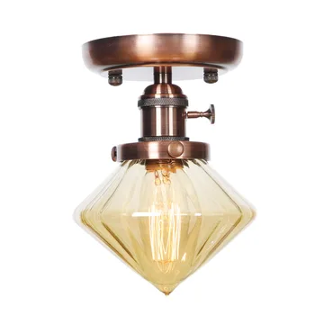 

Amber Transparent Glass Ceiling Lamp Simple small Diamond-shaped Iron Switch Corridor Bar Lamp Decoration E27 Retro Lights