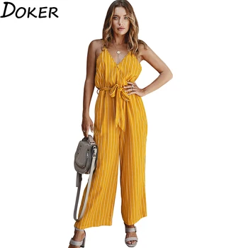 

2020 Design Summer Jumpsuit Women Sexy Off Shoulder One Piece Romper Streetwear Stripe Long Rompers Elegant Plus Size Jumpsuit