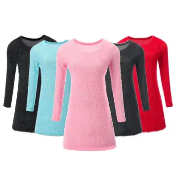 

Daily suit OLWPIRNCESS 2018 Winter Hot-Selling Long-Sleeved Plush Sexy Dress Solid Color Dress