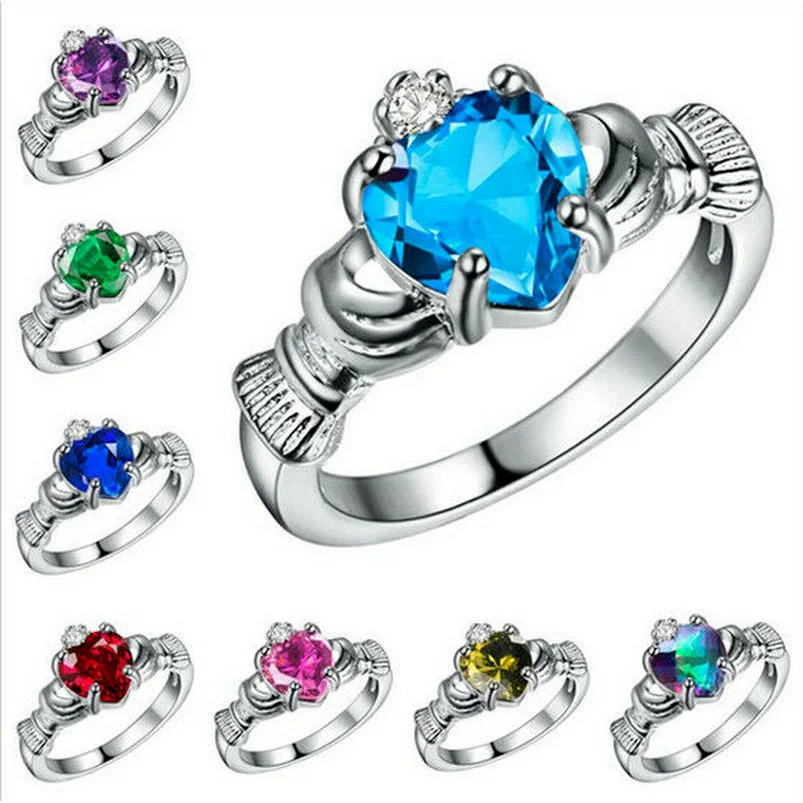 Women Silver Color Zircon Crown Wedding Engagement Claddagh Ring Size 6-10 engagement rings zircon rings stone rings fashion rings fashion ring wedding rings finger rings crystal rings metal rings
