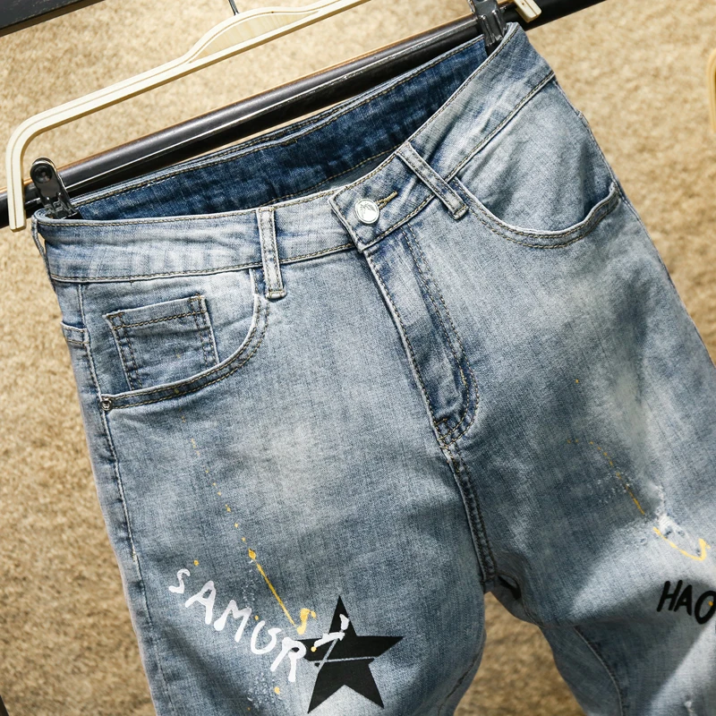 Blog Men Jeans Stretch Street Paint point Design Fashion Ankle Zipper Jeans For Men Trendy Men Skinny Jeans Zipper Street Biker Pants