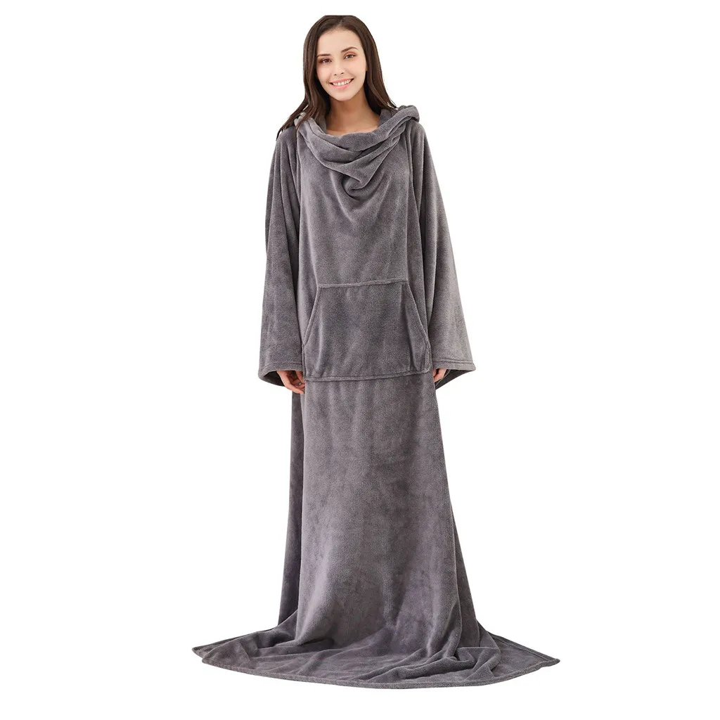 Deluxe Fleece Blanket with Sleeves for Adult Men Women Elegant Cozy Warm Extra premium microfiber polyester Wearable blanket
