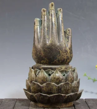 

China Old bronze The hand of the Buddha Lotus flower Teapot