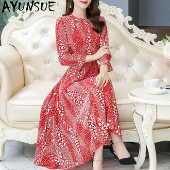 

AYUNSUE Spring Summer Dress 2020 Women Elegant Long Dress Female Floral Chiffon Dresses Long Seeve Beach Boho Vestido Vintage KJ